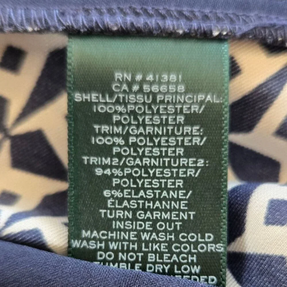 Lauren Ralph Lauren Womens Geometric Elastic Drawstring Pants Navy White Size 10 - Picture 8 of 8